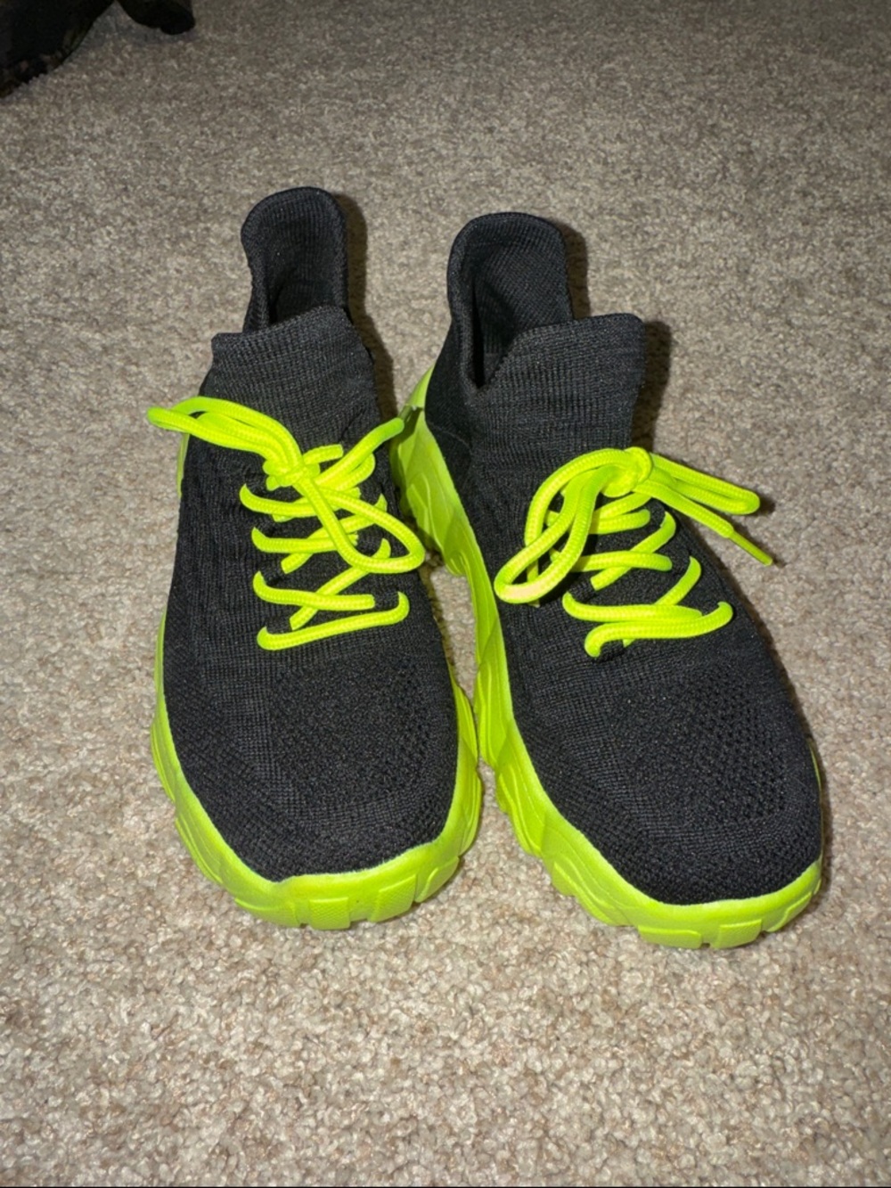 Neon Green & Black Knit Athletic Sneakers